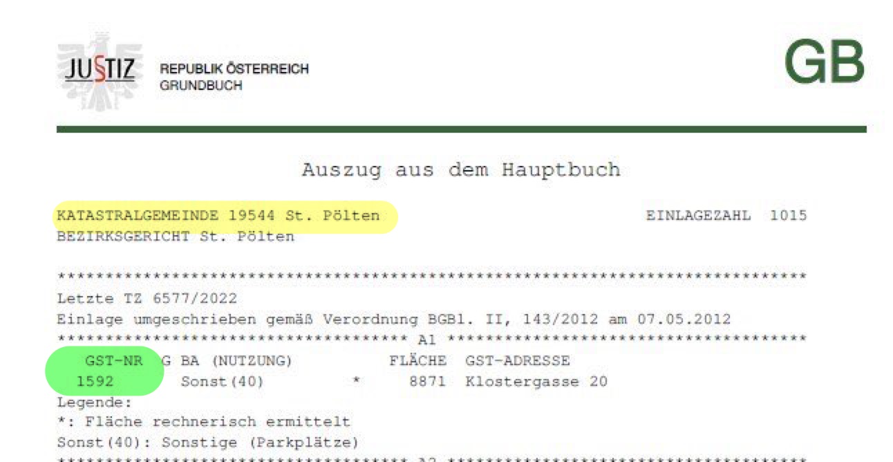 Beispiel eines Grundbuchauszugs